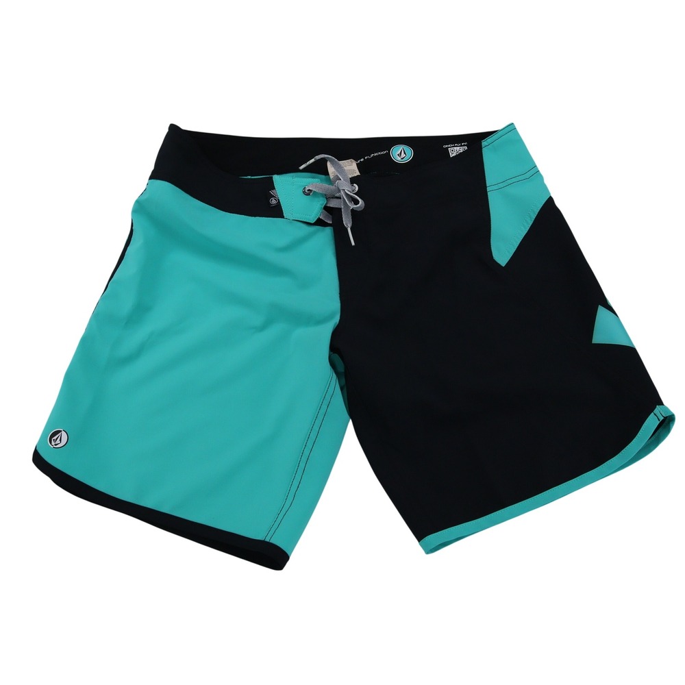 Volcom Scallopini 9 Board Shorts Mens 34 Black Teal Colorblock Swim Trunks